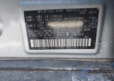 2013 Subaru Outback 2.5I from USA, damaged, VIN 4S4BRBAC3D3297400